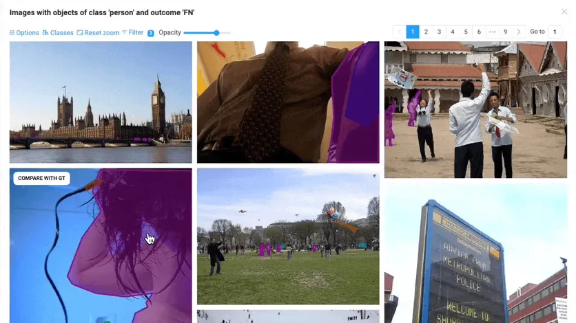 Gallery of images with person objects the model missed, opened from the evaluation report